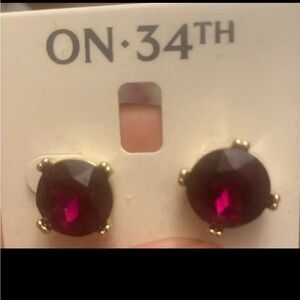 Gold and Dark Pink Stud Earrings